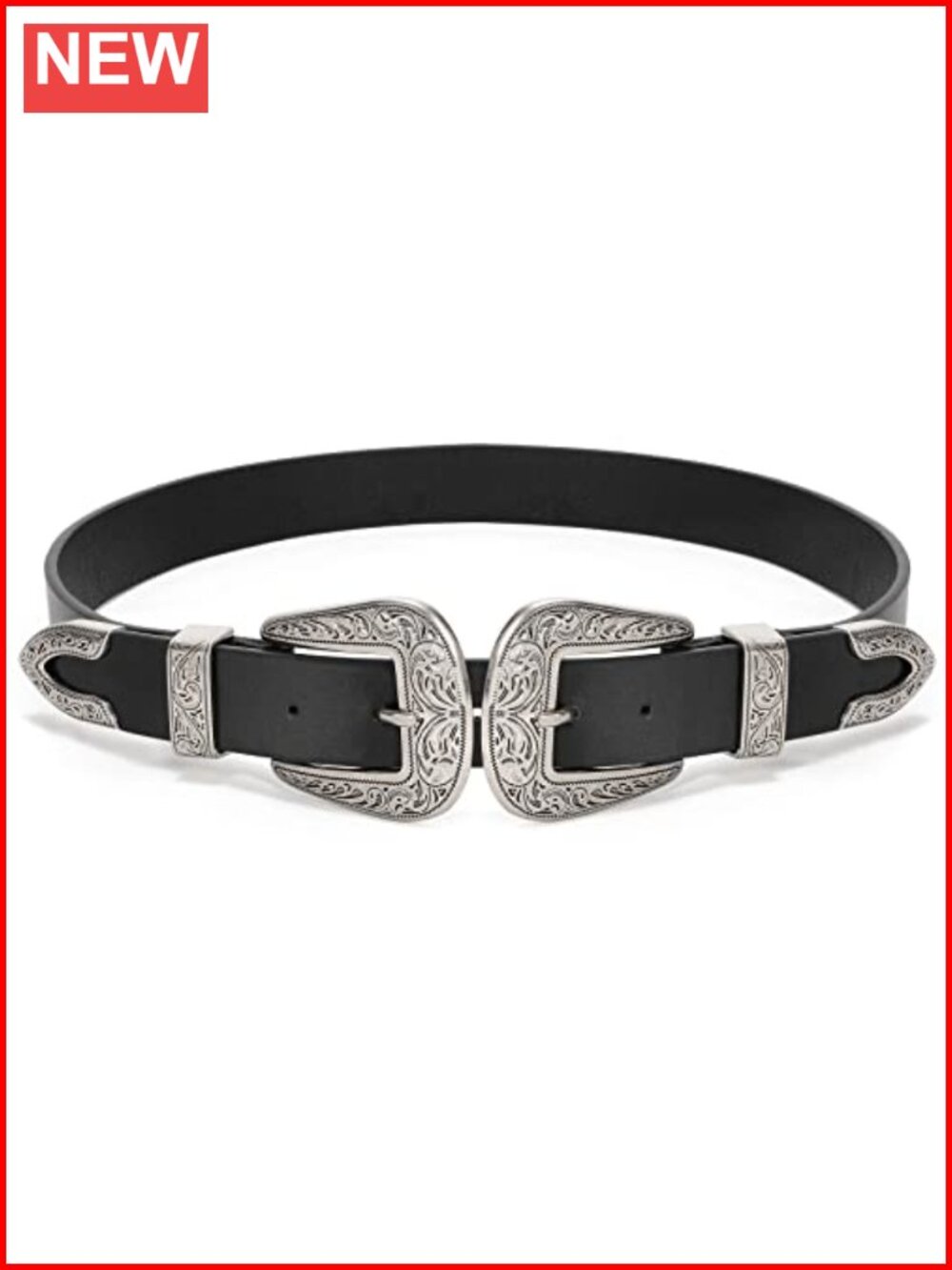 Women's Western Belt Double Buckle PU Leather Adjustable Rodeo Cowgirl